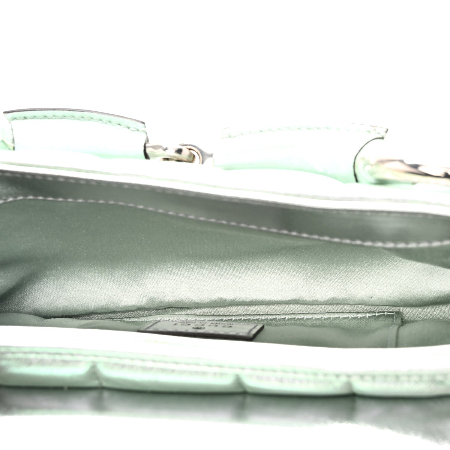 Gucci Iridescent Nappa Vertical Matelasse Small Maxi Horsebit Chain Shoulder Bag Iridescent Salvy Green 5 of 9