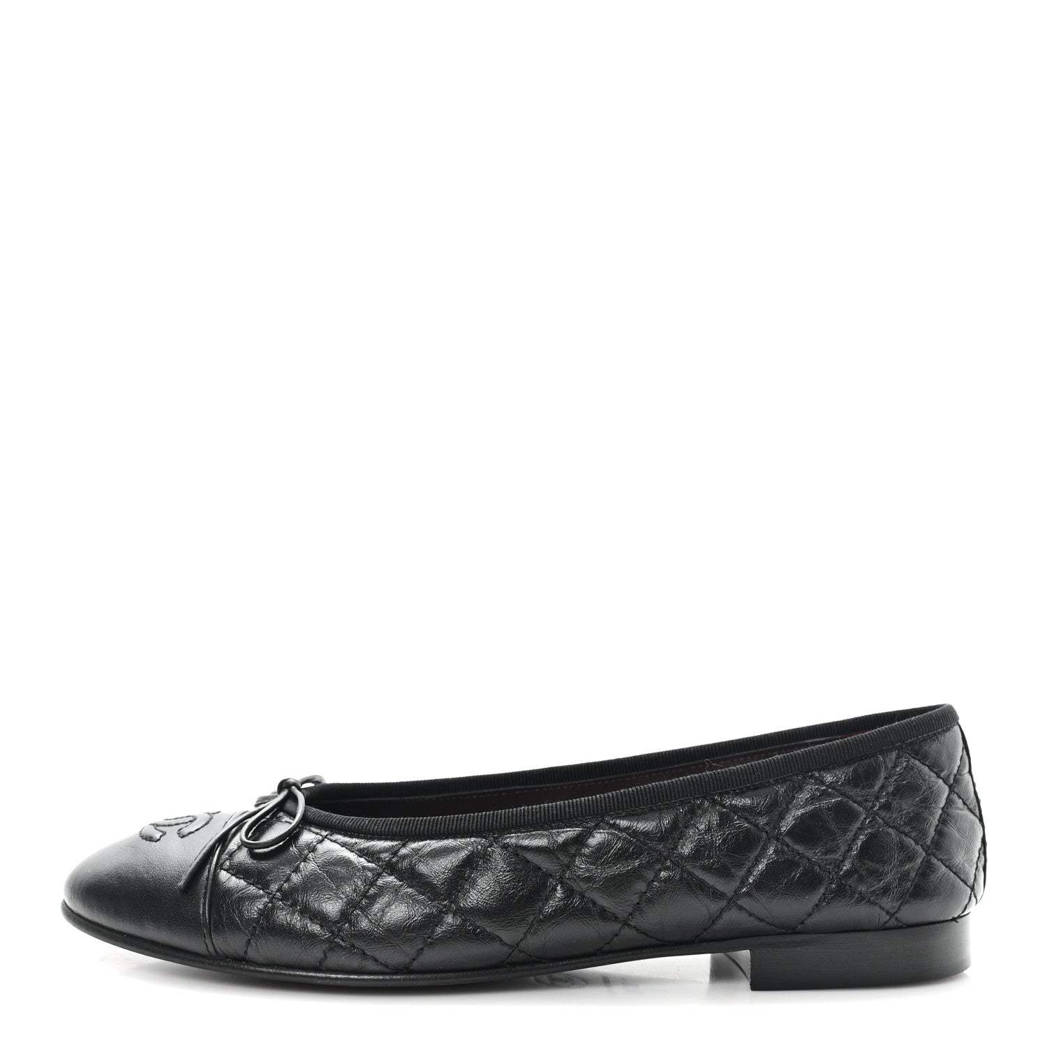 Chanel Aged Calfskin Quilted CC Cap Toe Ballerina Flats 37.5 Black 1 of 10