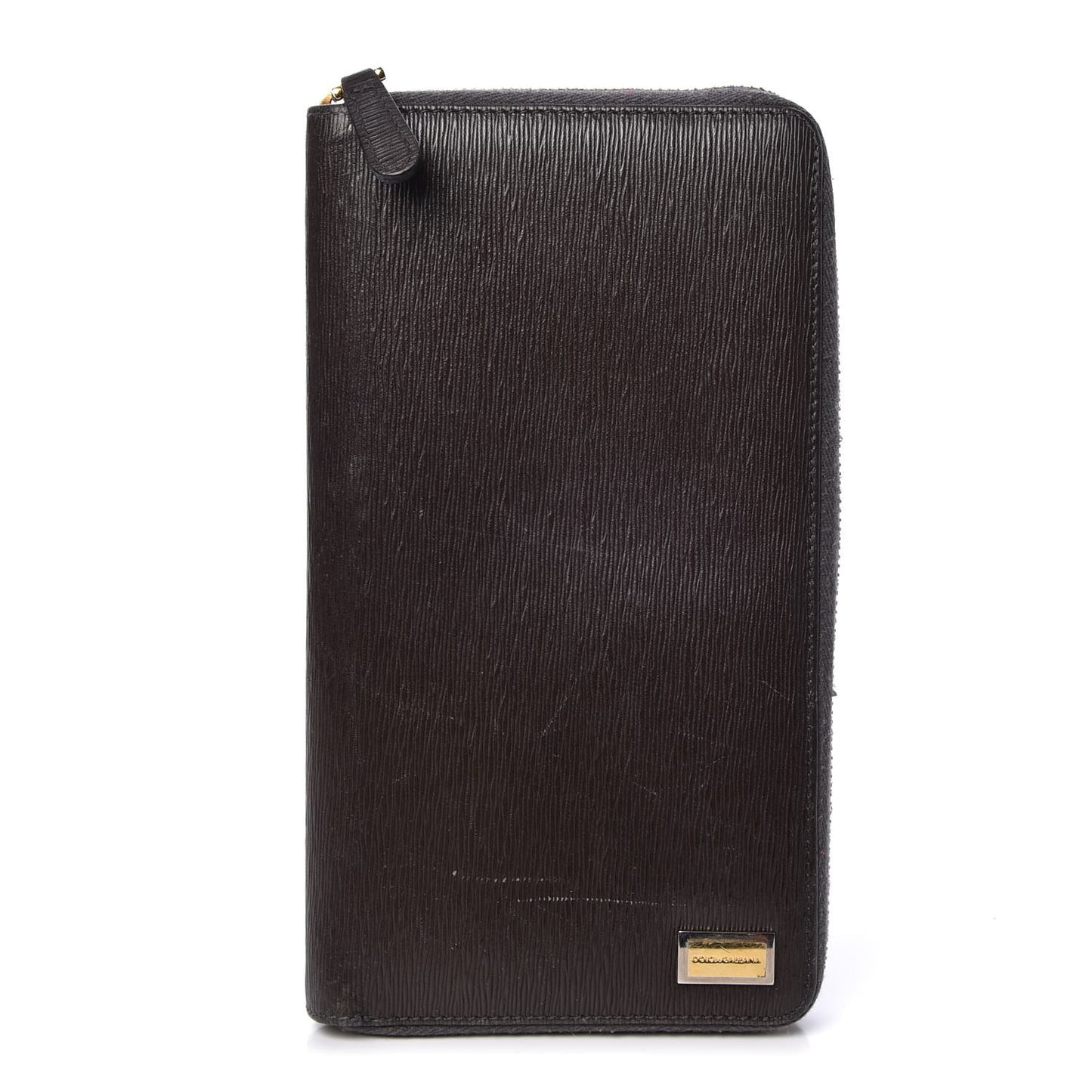 Calfskin Large Vertical Zip Around Wallet Brown