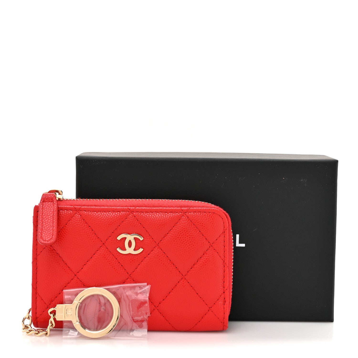 Chanel Caviar Quilted Zipped Key Holder Case Red 8 of 8