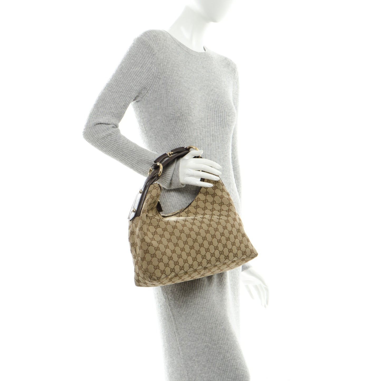 Monogram Medium Horsebit Chain Hobo Dark Brown