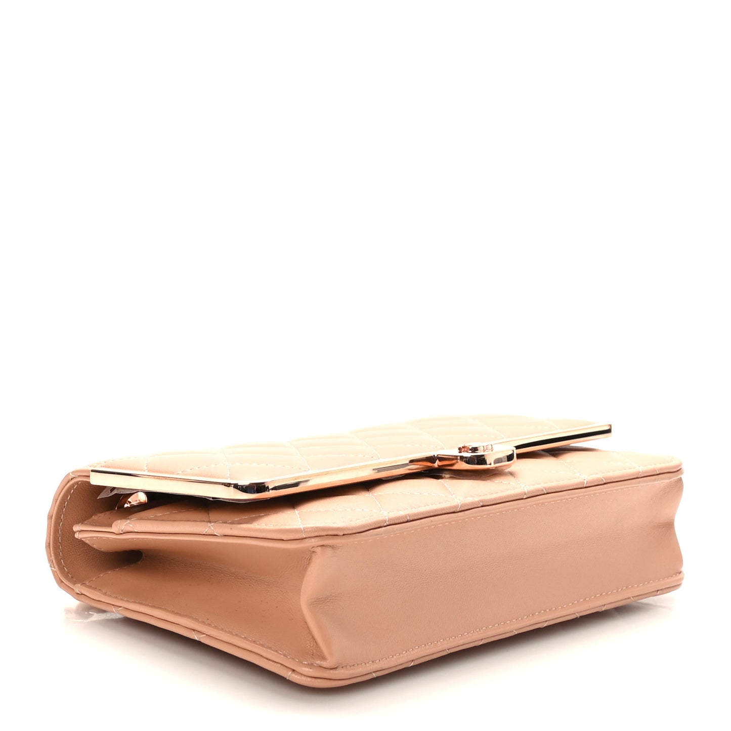 Lambskin Quilted Frame Wallet On Chain WOC Beige