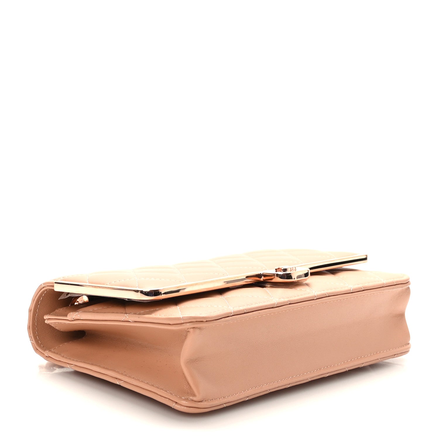 Chanel Lambskin Quilted Frame Wallet On Chain WOC Beige 4 of 10