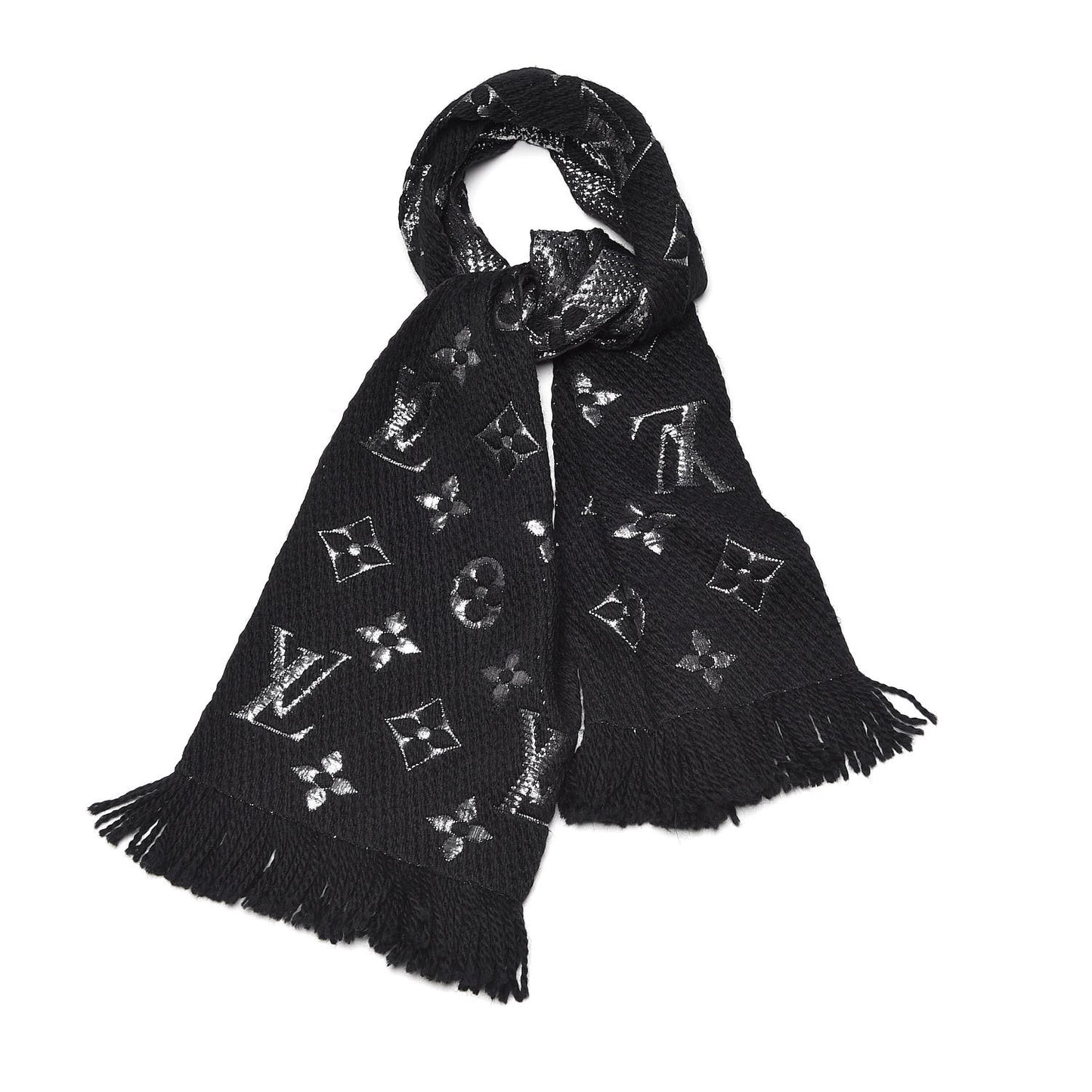 Wool Silk Logomania Shine Scarf Black
