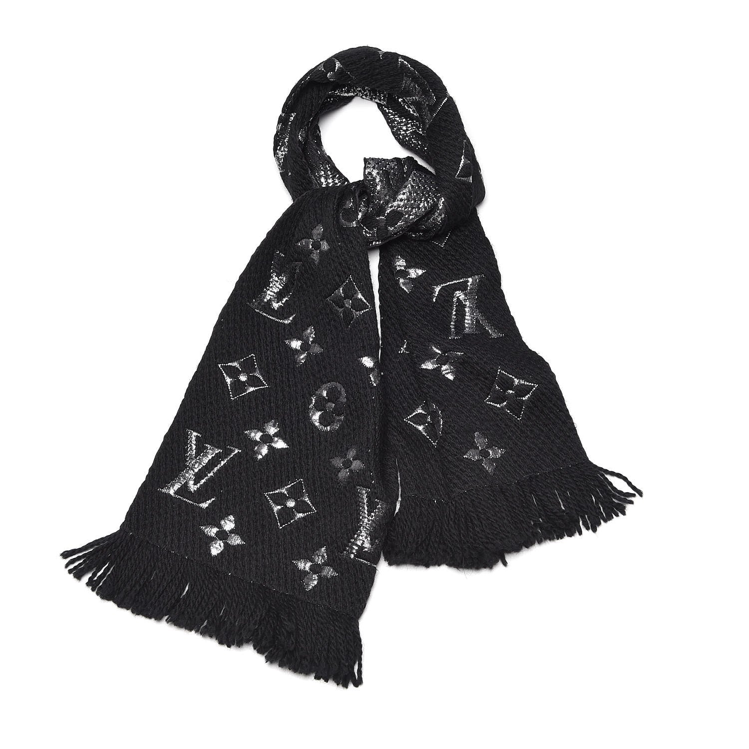Louis Vuitton Wool Silk Logomania Shine Scarf Black 1 of 4