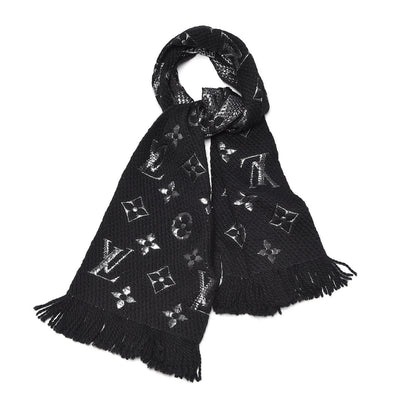 Louis Vuitton Wool Silk Logomania Shine Scarf Black 1 of 4
