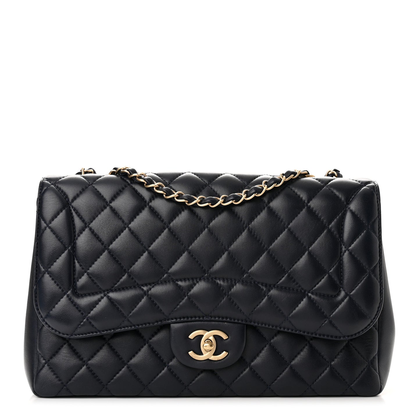 Lambskin Quilted Jumbo Mademoiselle Chic Flap Navy