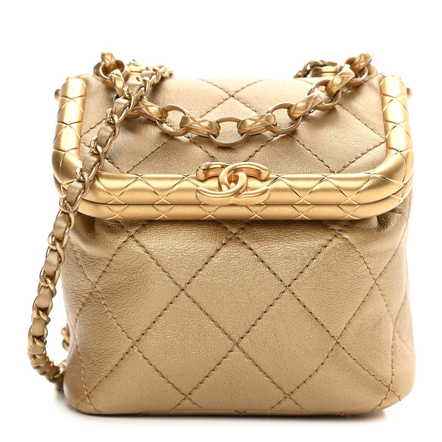 Metallic Lambskin Quilted Small My Crush Bag Gold