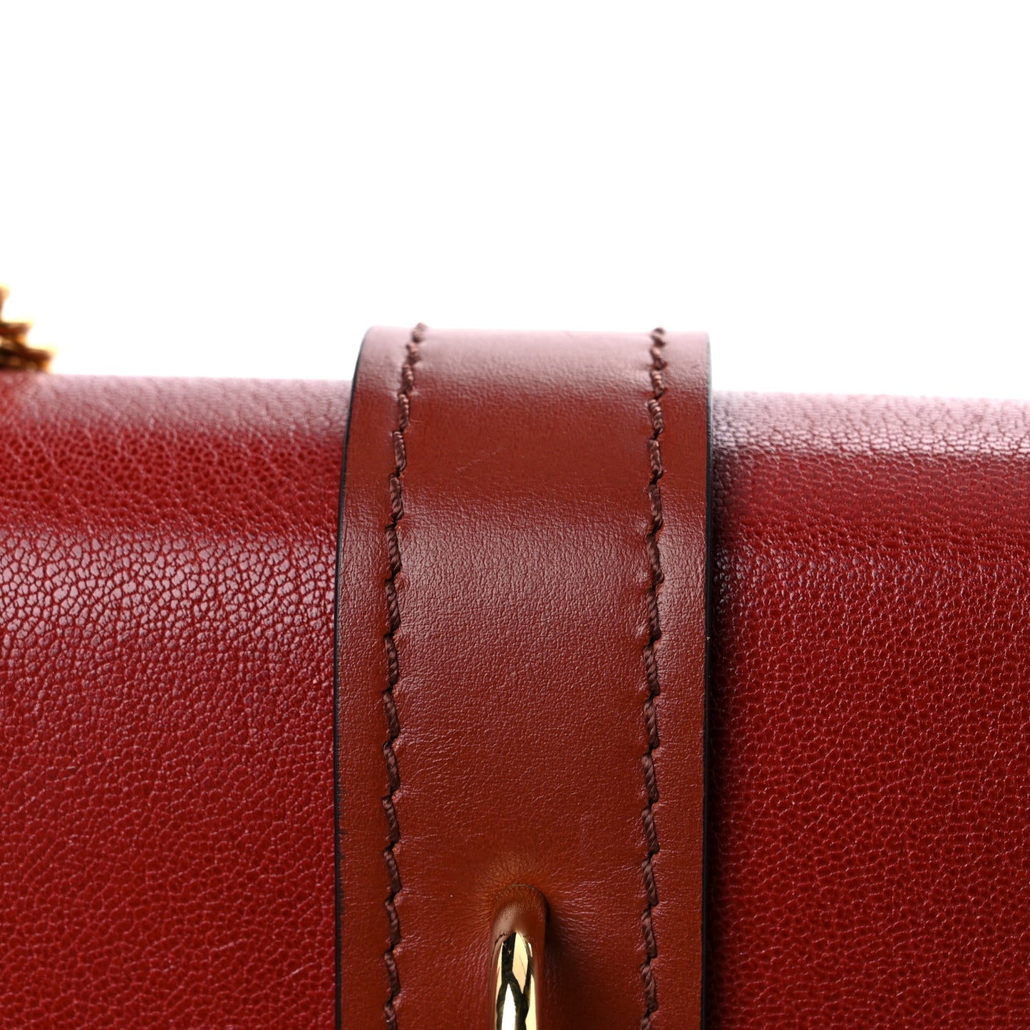 Shiny Goatskin Calfskin Mini Aby Chain Shoulder Bag Sepia Brown