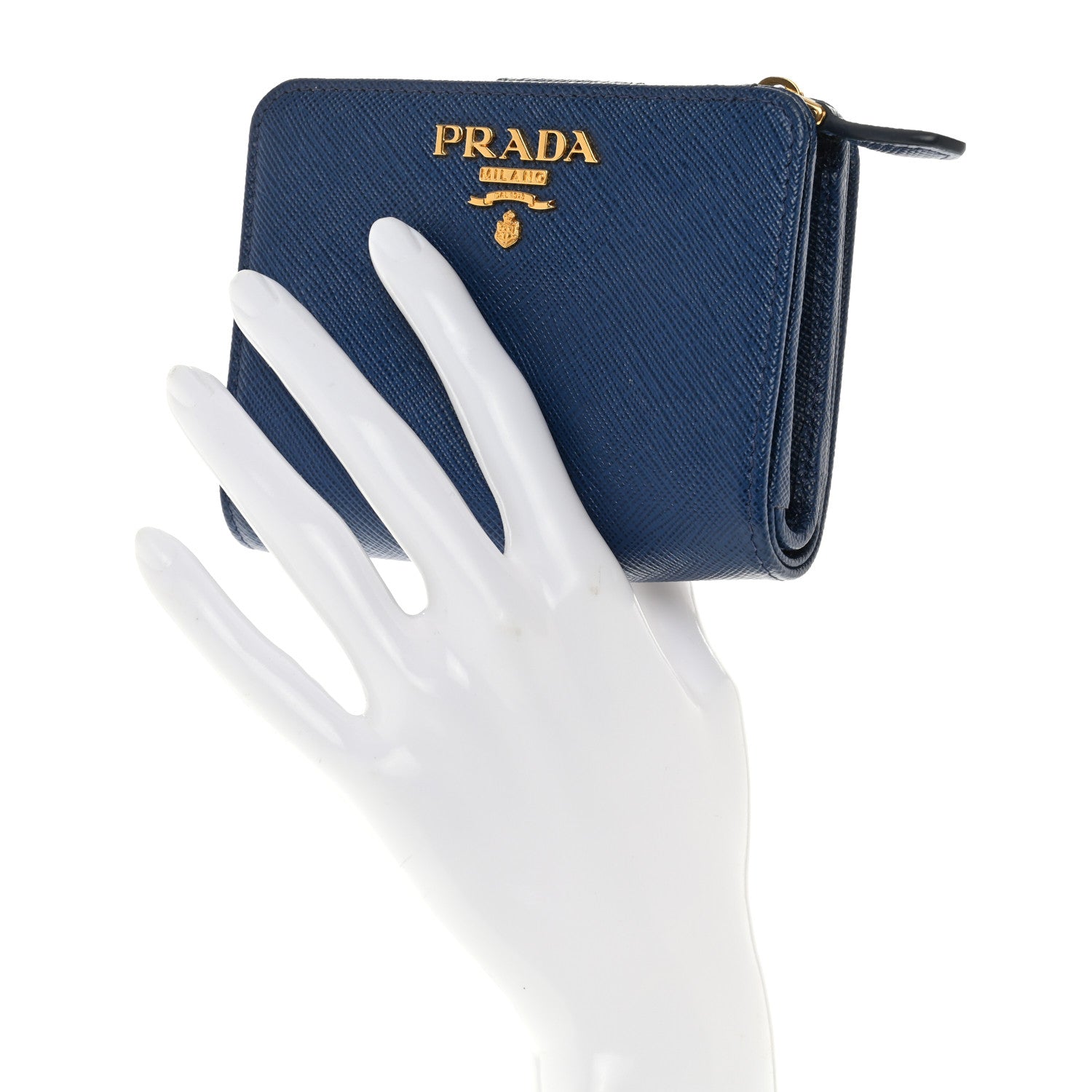 Prada Saffiano Metal Compact Wallet Cobalto 2 of 9