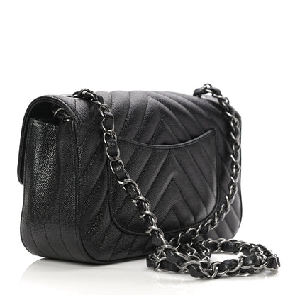 Chanel Iridescent Caviar Chevron Quilted Mini Rectangular Flap Black 3 of 10