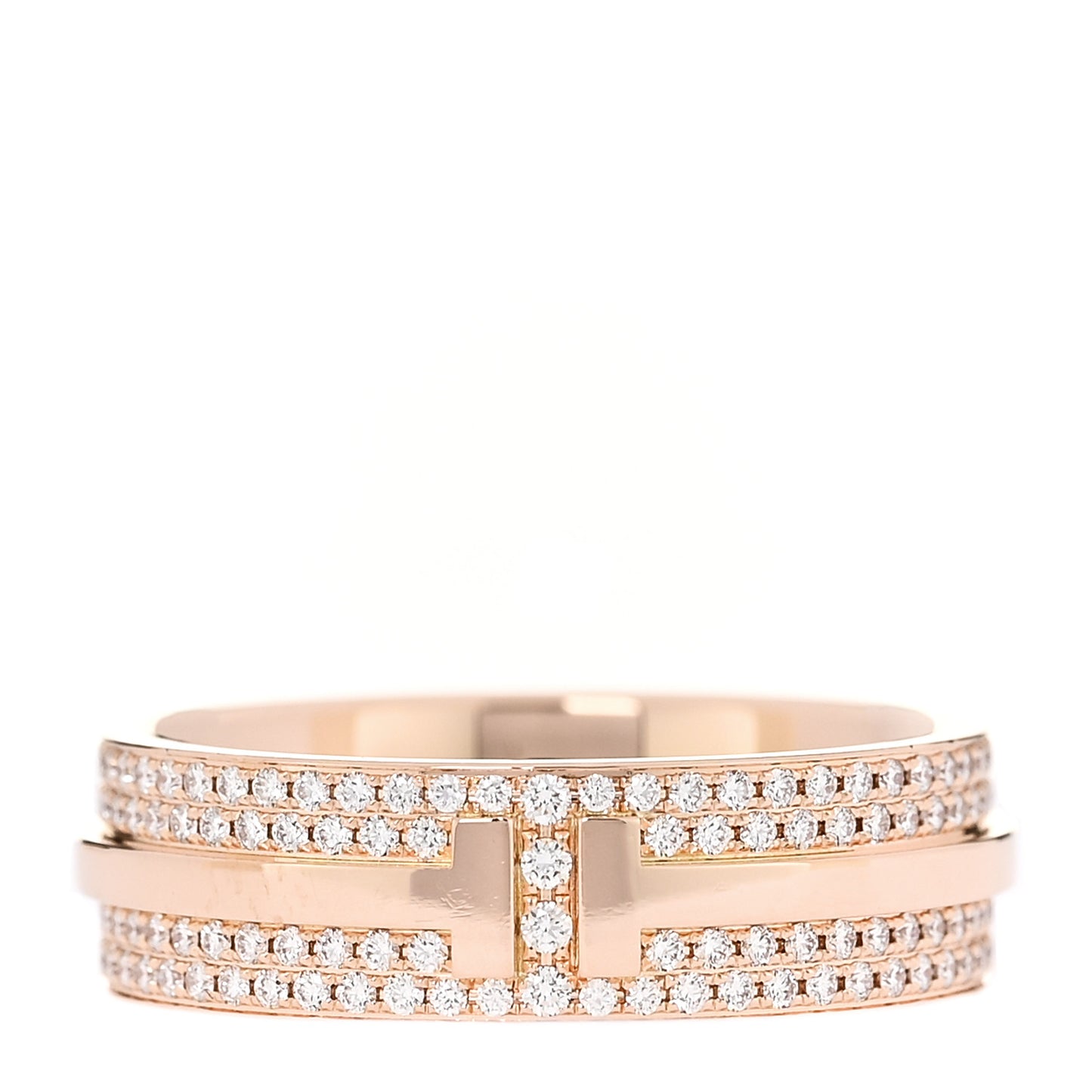 18K Rose Gold Diamond Wide T Two Pave Ring 53 6.5