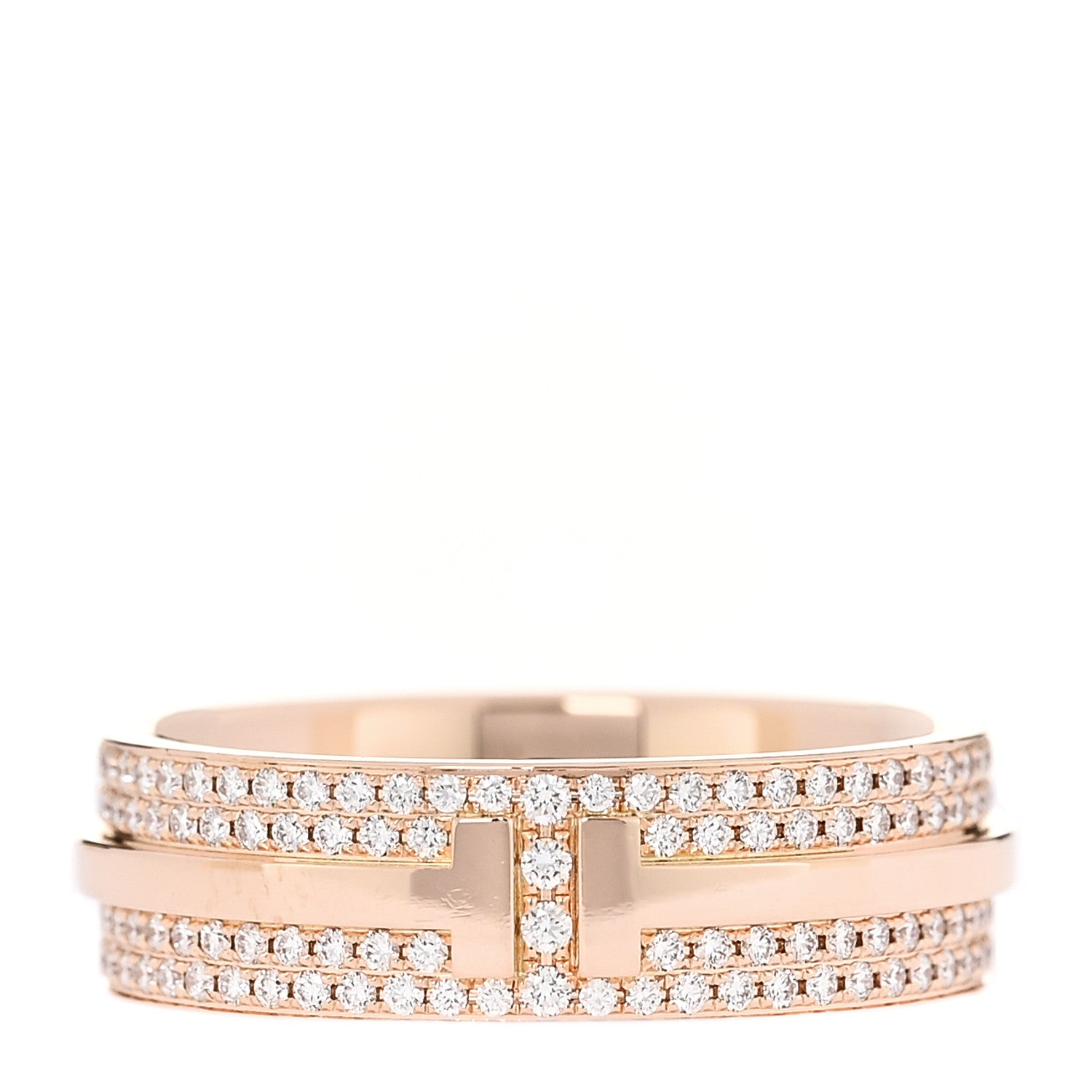 Tiffany 18K Rose Gold Diamond Wide T Two Pave Ring 53 6.5 1 of 4