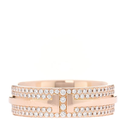 Tiffany 18K Rose Gold Diamond Wide T Two Pave Ring 53 6.5 1 of 4
