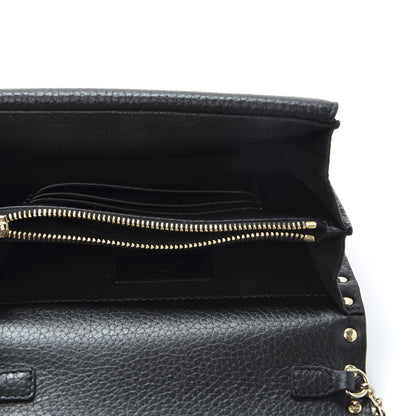Valentino Garavani Pebbled Calfskin Rockstud Wallet on Chain Black 4 of 8