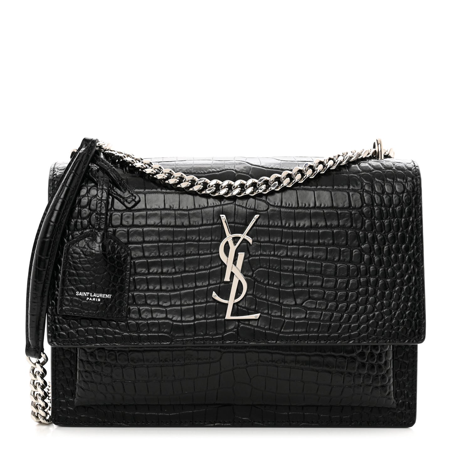 Calfskin Crocodile Embossed Medium Monogram Sunset Black