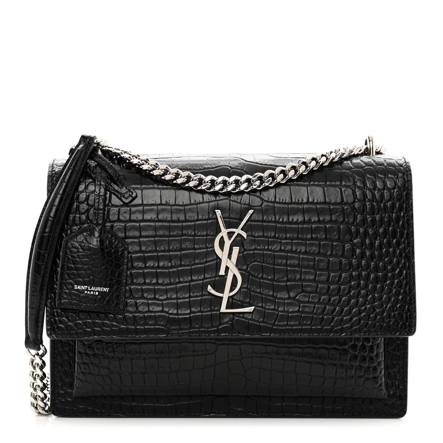 Saint Laurent Calfskin Crocodile Embossed Medium Monogram Sunset Black 1 of 12