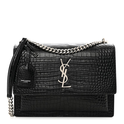 Saint Laurent Calfskin Crocodile Embossed Medium Monogram Sunset Black 1 of 12