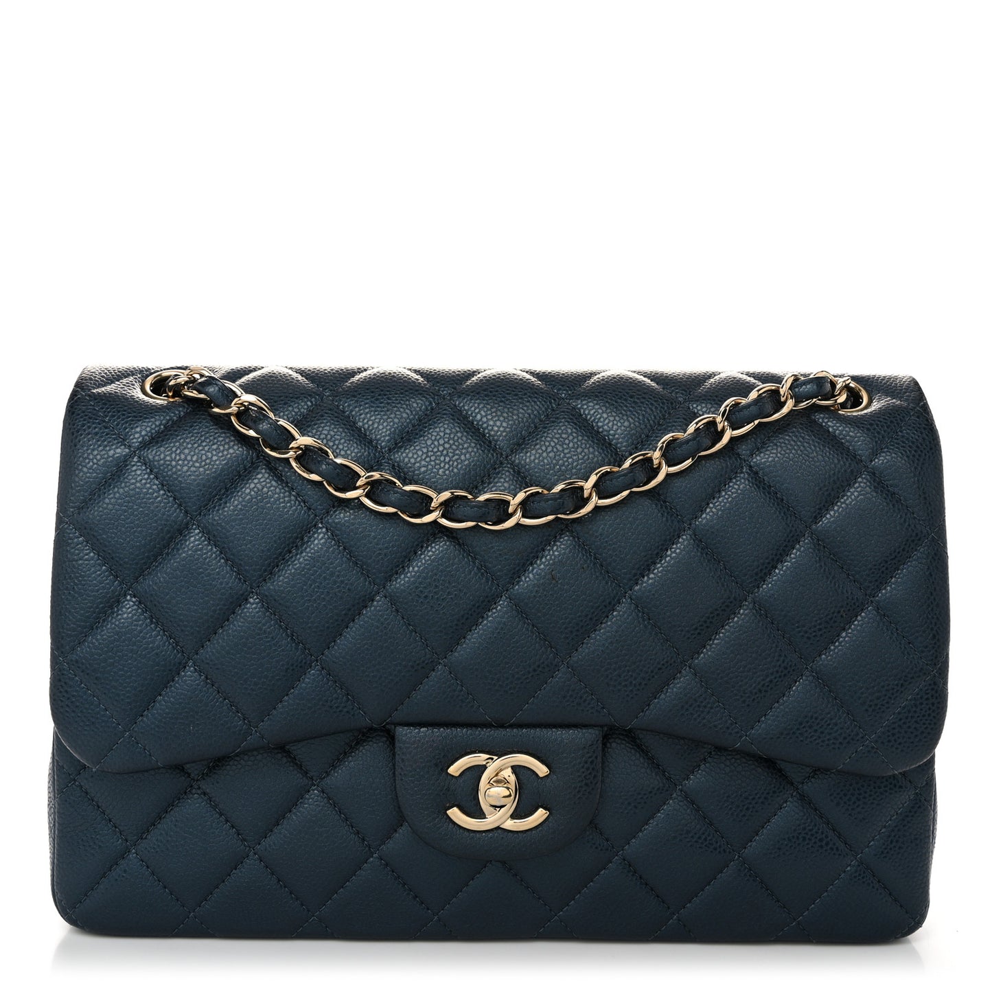 Metallic Caviar Quilted Jumbo Double Flap Dark Blue