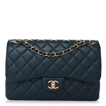 Chanel Metallic Caviar Quilted Jumbo Double Flap Dark Blue 1 of 10