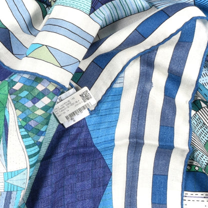 Hermes Cashmere Silk Patchwork Horse Shawl 140 Turquoise Vert Bleu 3 of 3