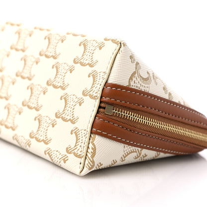 Celine Lambskin Triomphe Canvas Clutch With Chain White Tan 9 of 9
