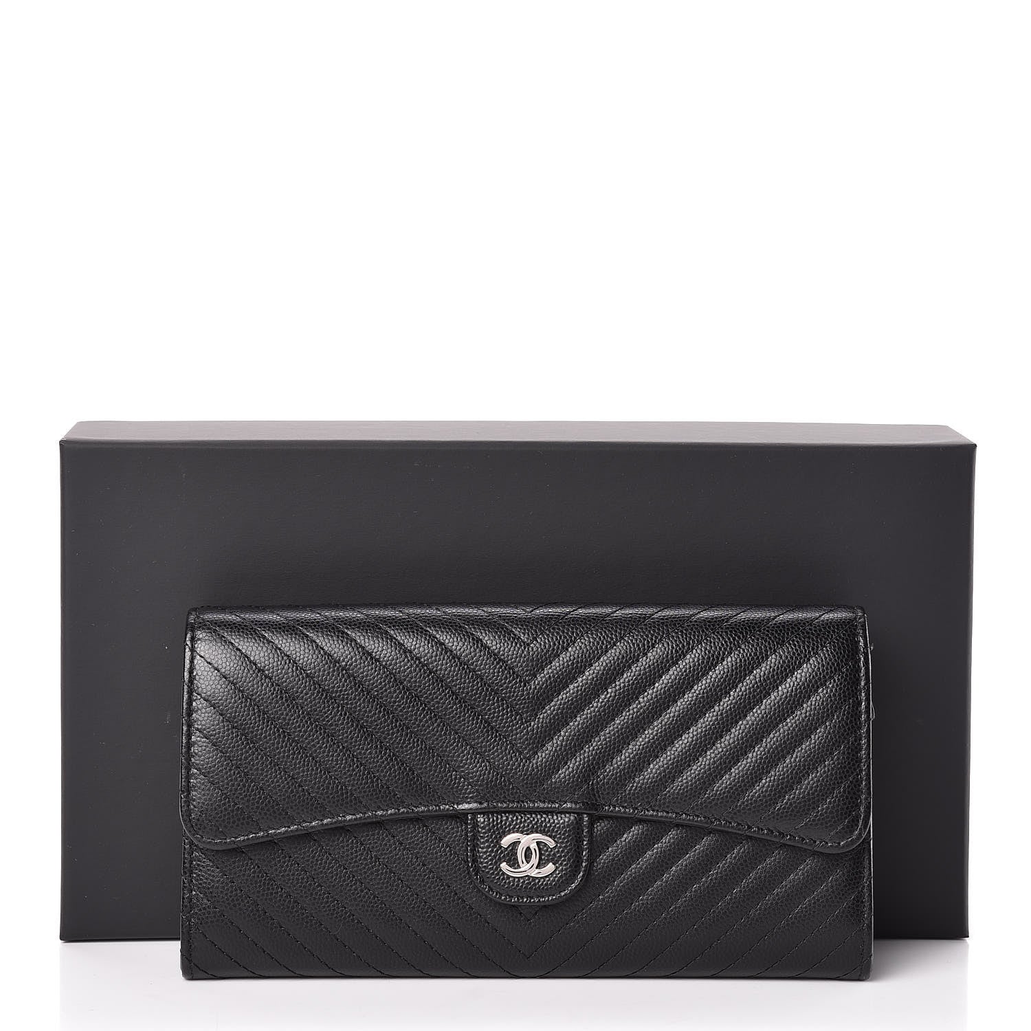 Chanel Caviar Chevron Quilted Large Flap Wallet Black 10 of 10