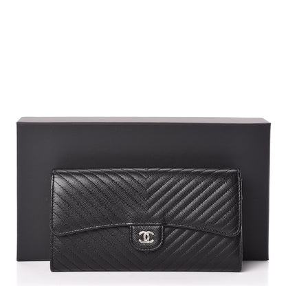 Chanel Caviar Chevron Quilted Large Flap Wallet Black 10 of 10