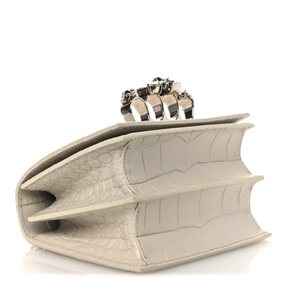 Alexander McQueen Calfskin Crocodile Embossed Jeweled Shoulder Bag White 6 of 19
