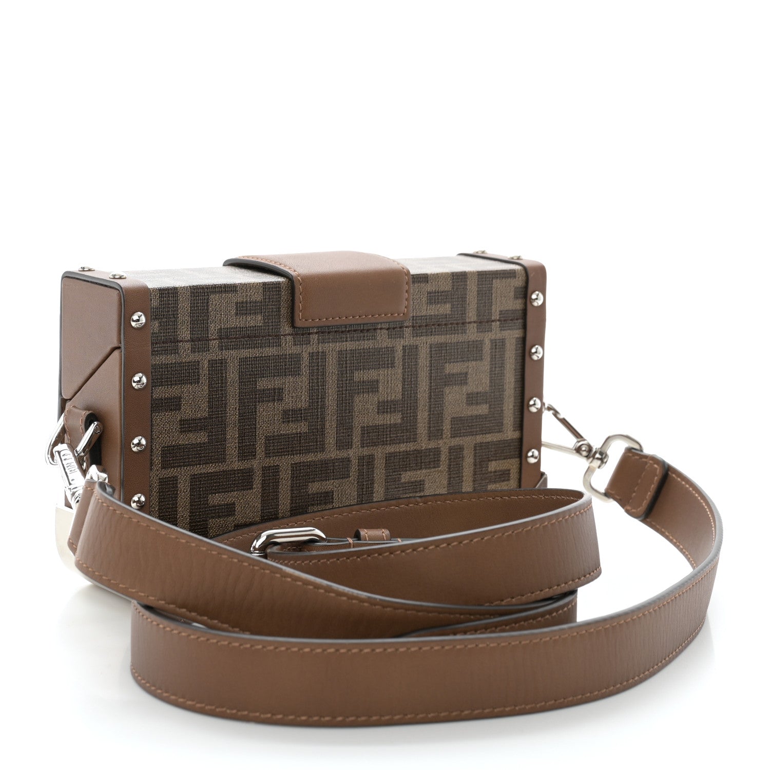 Fendi Shiny Glazed Fabric Vachetta FF 1974 Mini Baguette Trunk Mogano Panna Cuoio 3 of 10