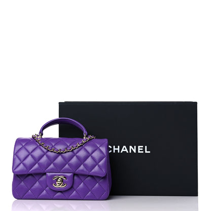 Chanel Lambskin Quilted Mini Top Handle Rectangular Flap Dark Purple 13 of 13
