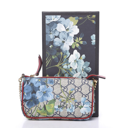 Gucci GG Supreme Monogram Blooms Mini Chain Bag Beige Blue Navy Hibiscus Red 9 of 9
