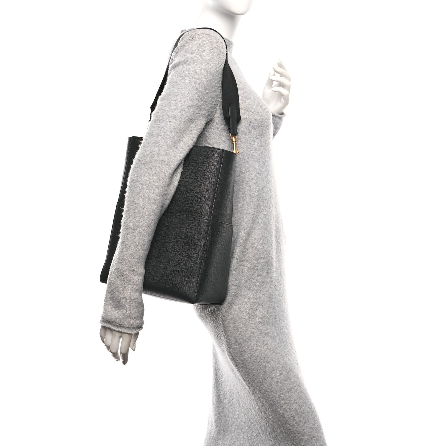 Soft Grained Calfskin Sangle Bucket Bag Black