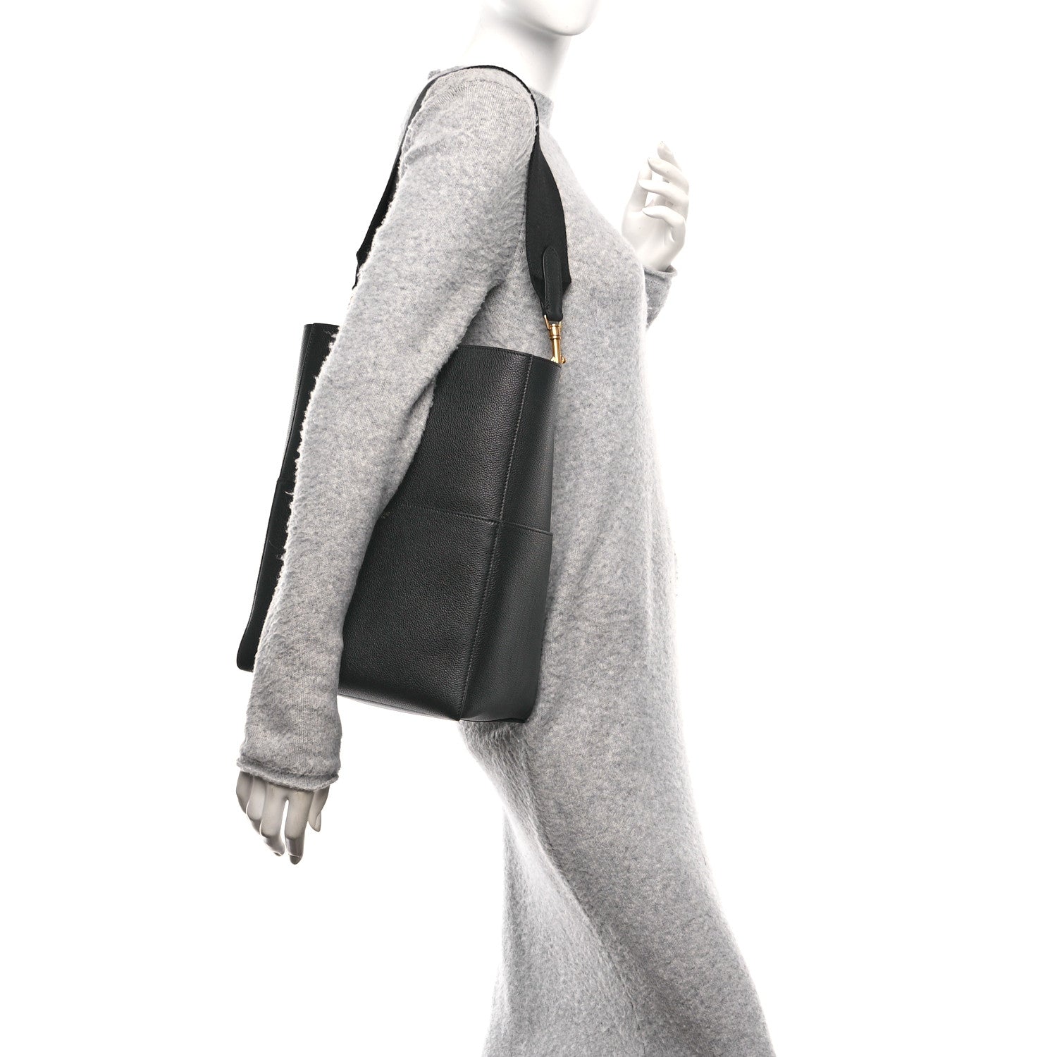 Celine Soft Grained Calfskin Sangle Bucket Bag Black 2 of 8