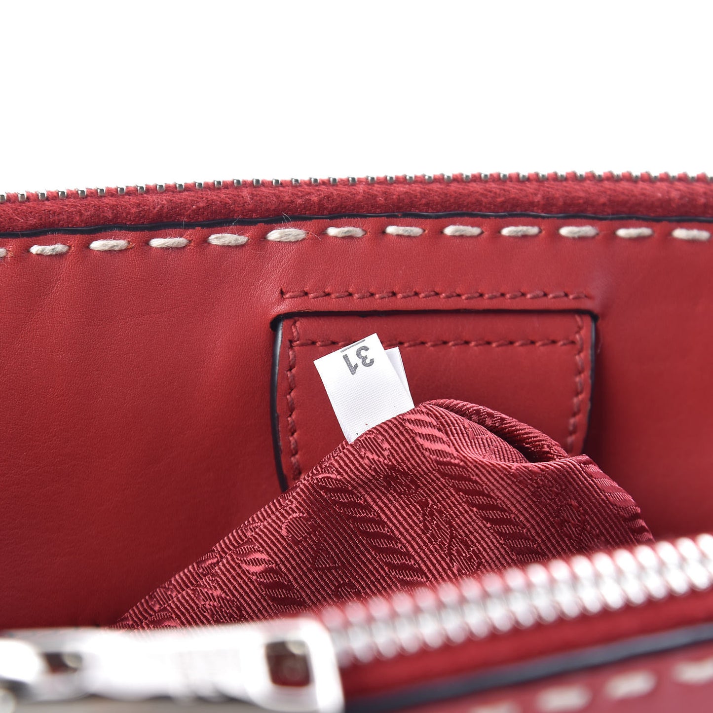 City Calf Small Stitched Twin Pocket Tote Fuoco White