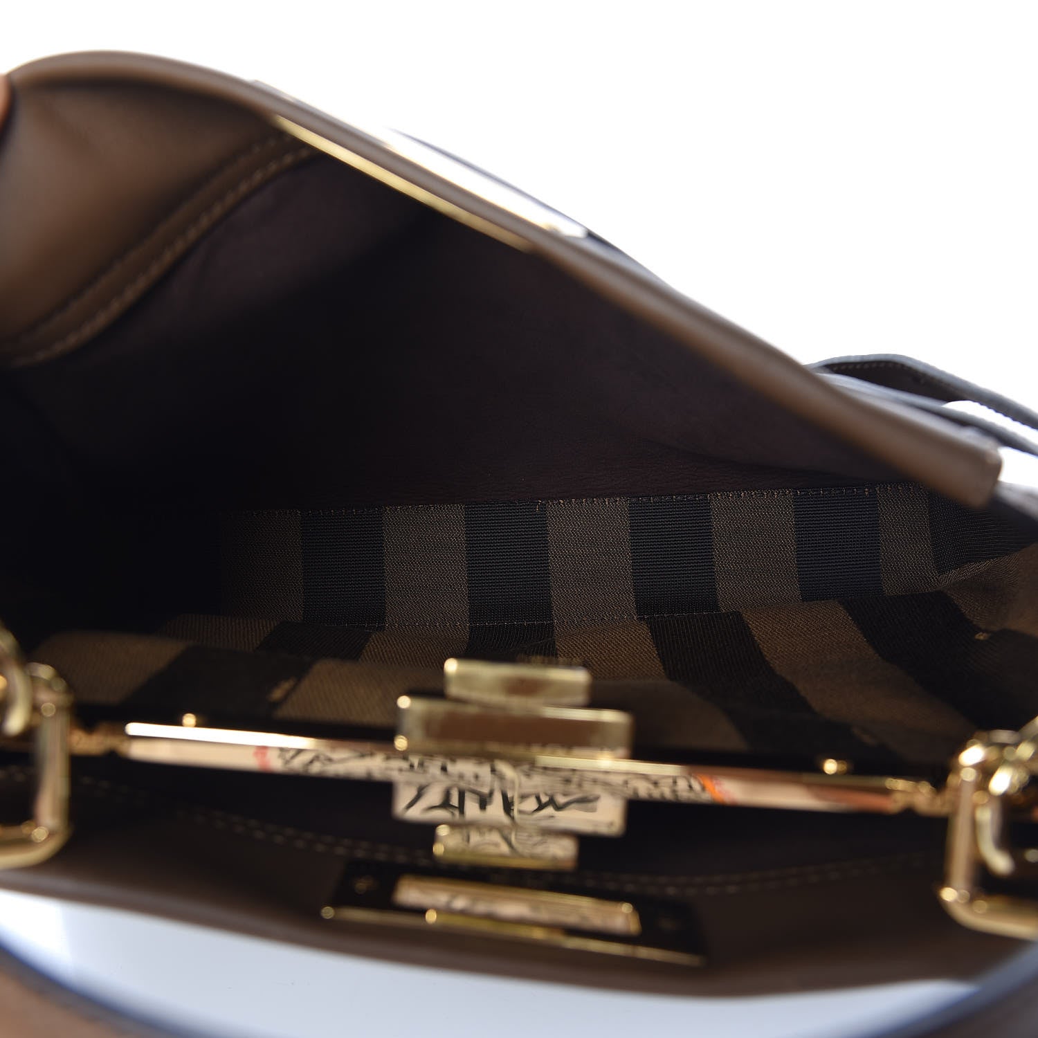Fendi Vitello Seta Fabric Jacquard Pequin Medium Peekaboo Iconic Satchel Foresta Tobacco 5 of 14