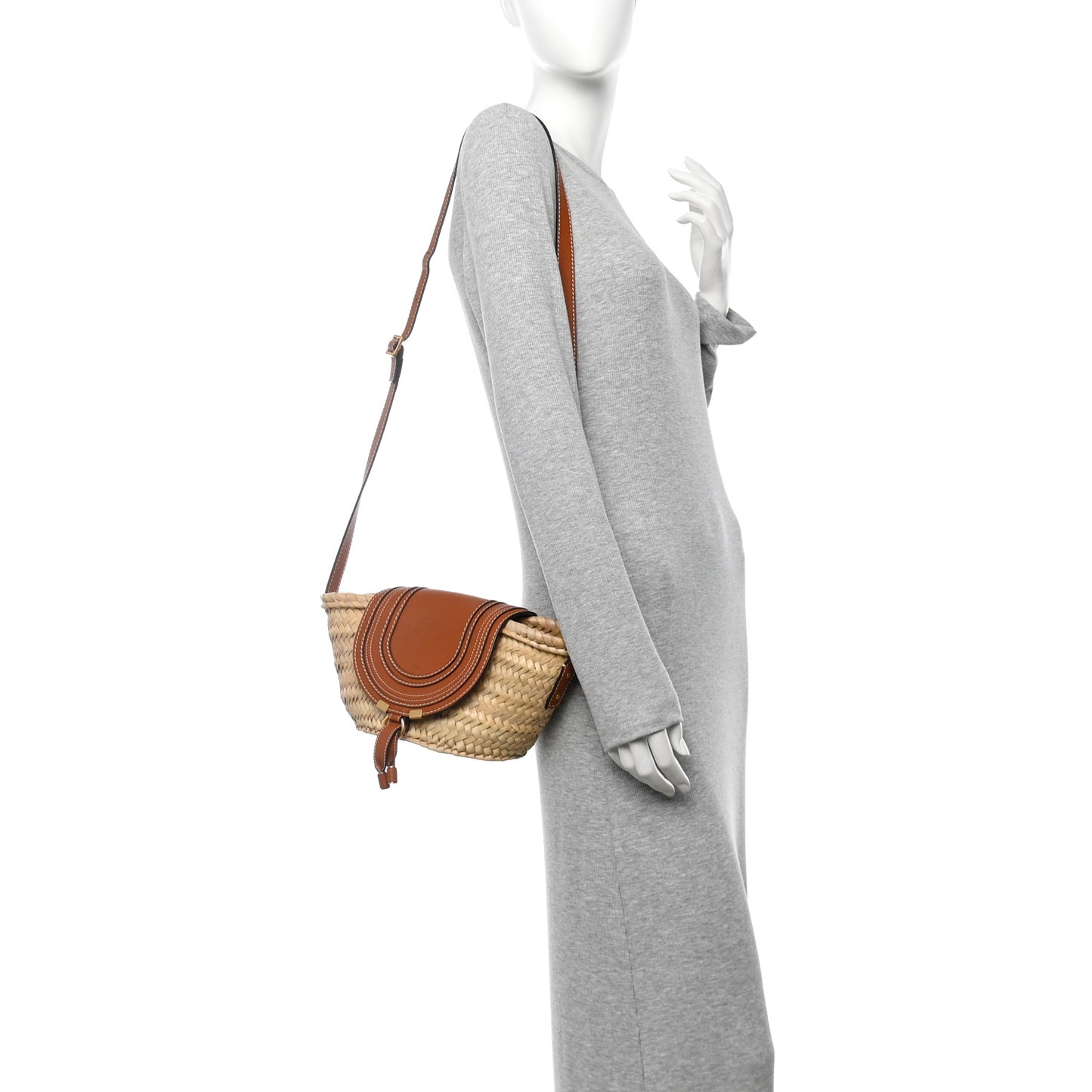Raffia Calfskin Marcie Basket Tan