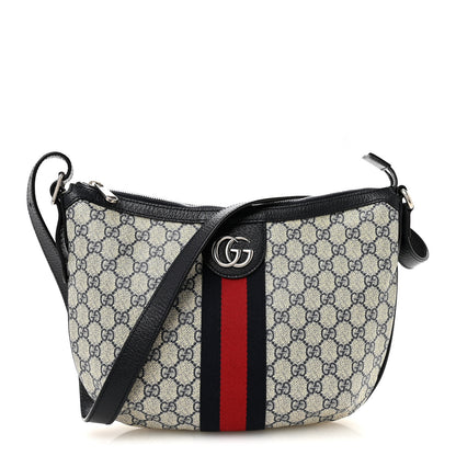 Gucci GG Supreme Monogram Textured Dollar Calfskin Web Small Ophidia Half Moon Hobo Beige Blue 1 of 10