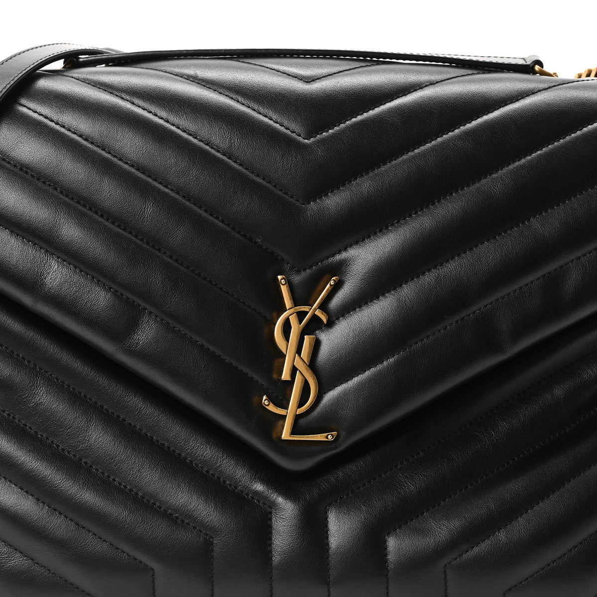 Calfskin Y Quilted Monogram Large Loulou Chain Satchel Black