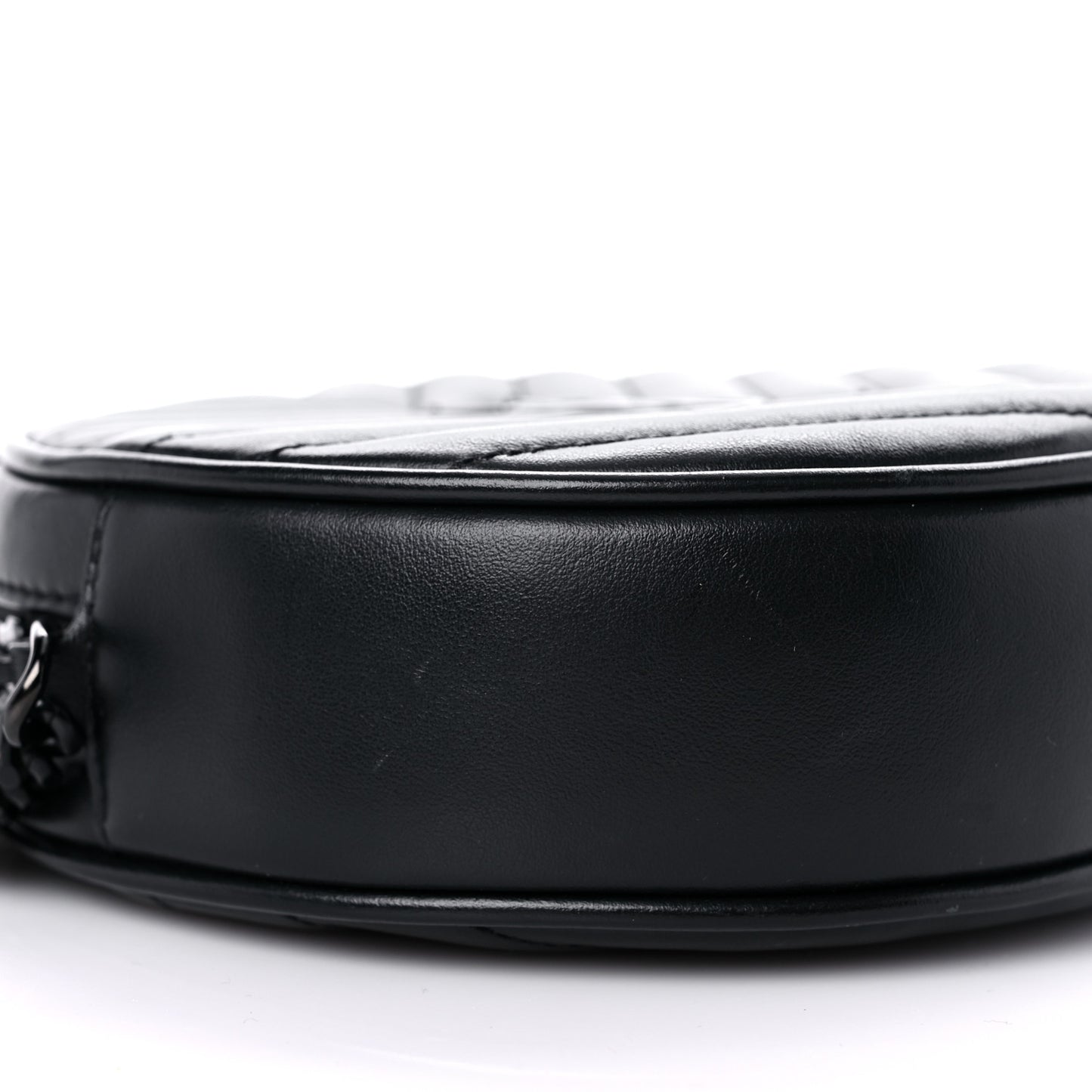 Calfskin Matelasse Chevron Round Vinyle Camera Bag Black