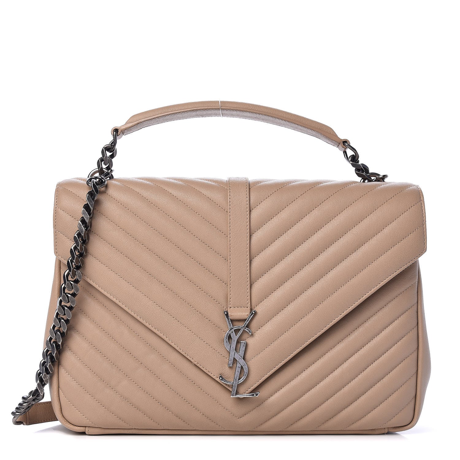 Saint Laurent Sheepskin Matelasse Chevron Monogram Large College Satchel Beige 1 of 12