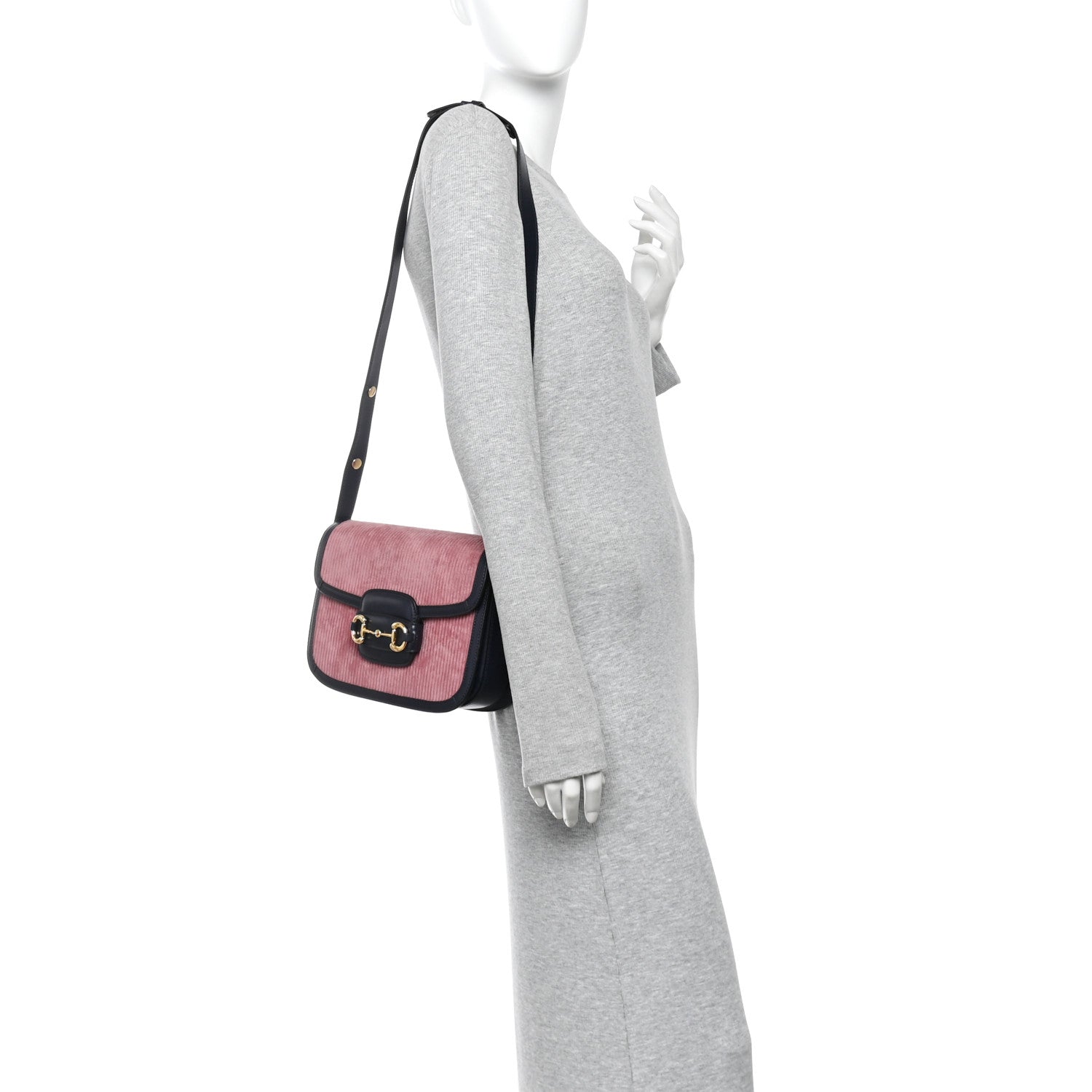 Gucci Lanzo Stretch Cord Azalea Calfskin Horsebit 1955 Shoulder Bag Lipstick Rose Blue 2 of 10