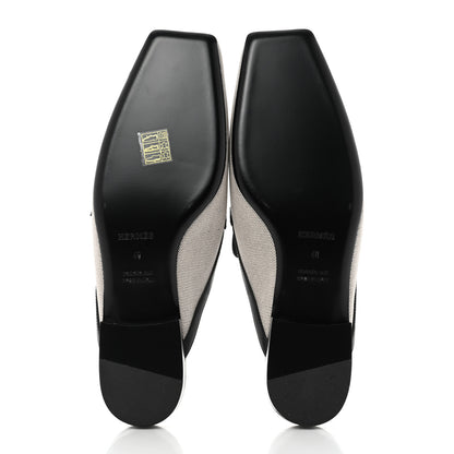 Hermes Canvas Calfskin Womens Groupie Mules 40 Prunoir Black 5 of 9
