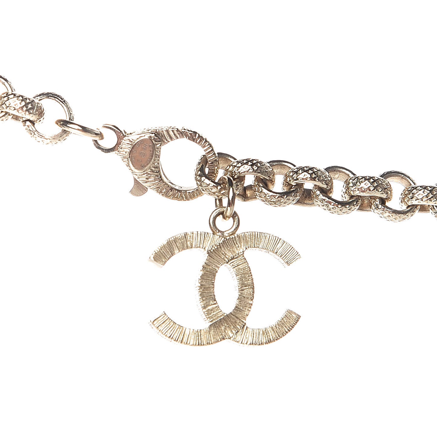 Metal Crystal Cha-Nel Logo Necklace Gold