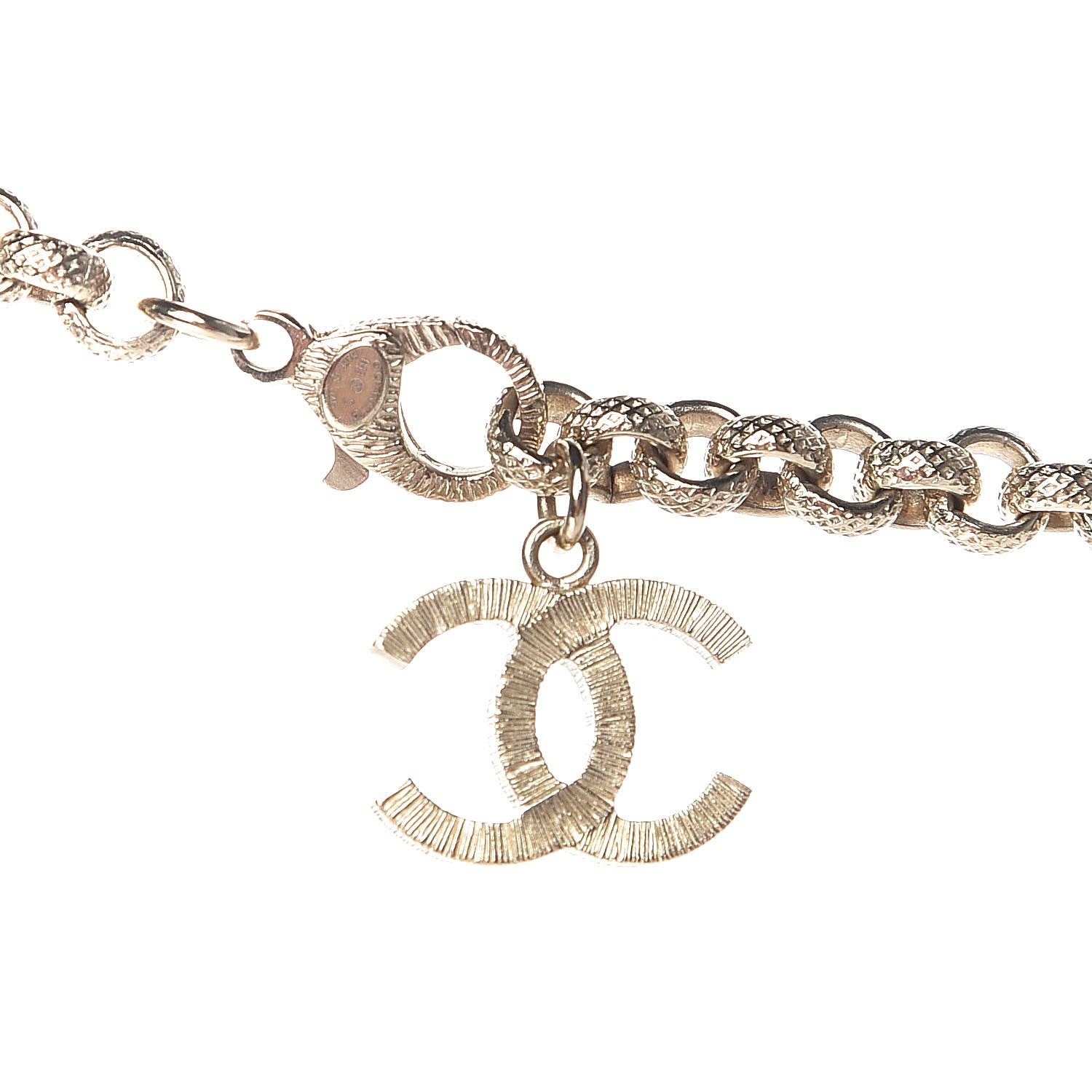 Chanel Metal Crystal Cha-Nel Logo Necklace Gold 5 of 6