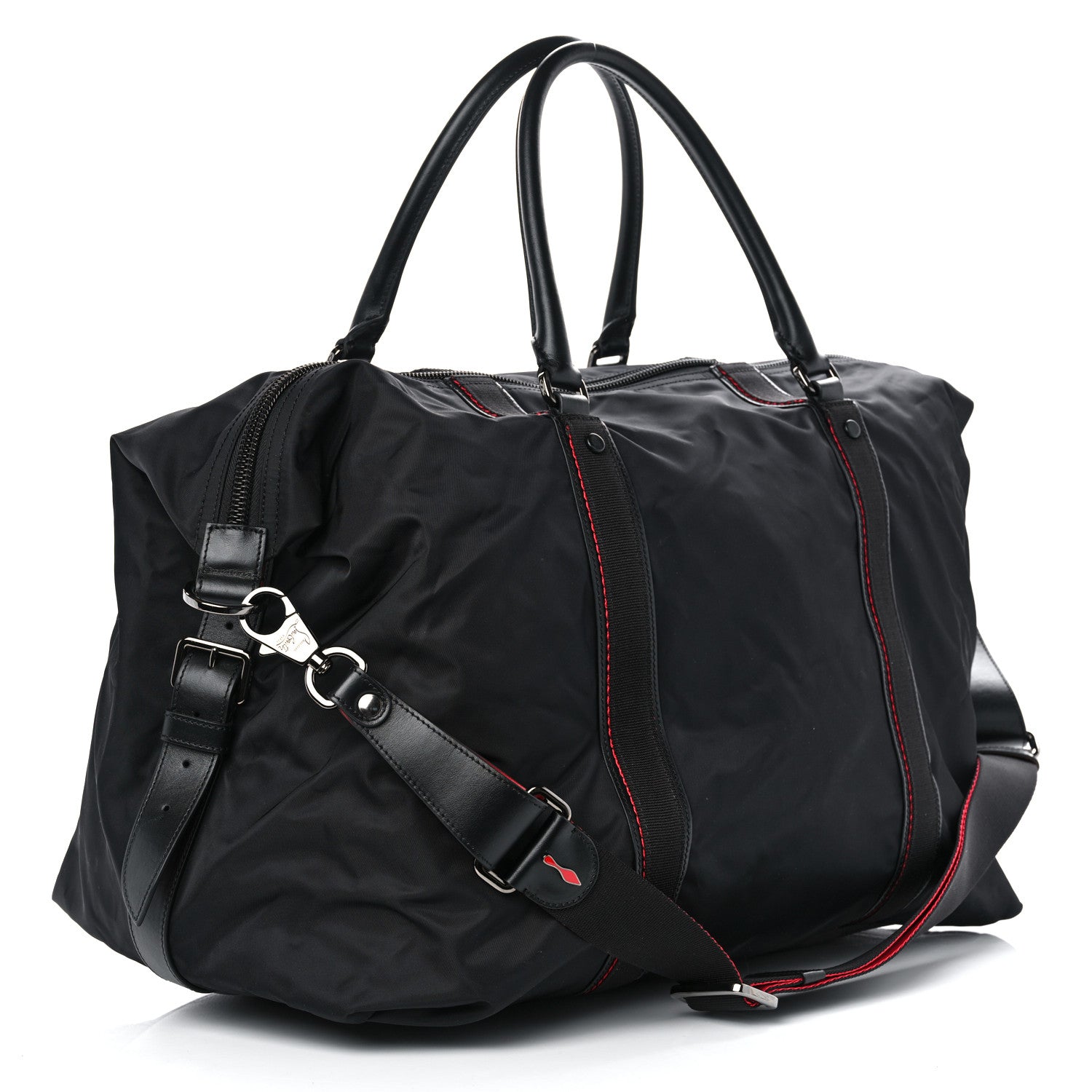 Christian Louboutin Nylon Calfskin Paris Loubcity Weekender Black Gunmetal 3 of 10