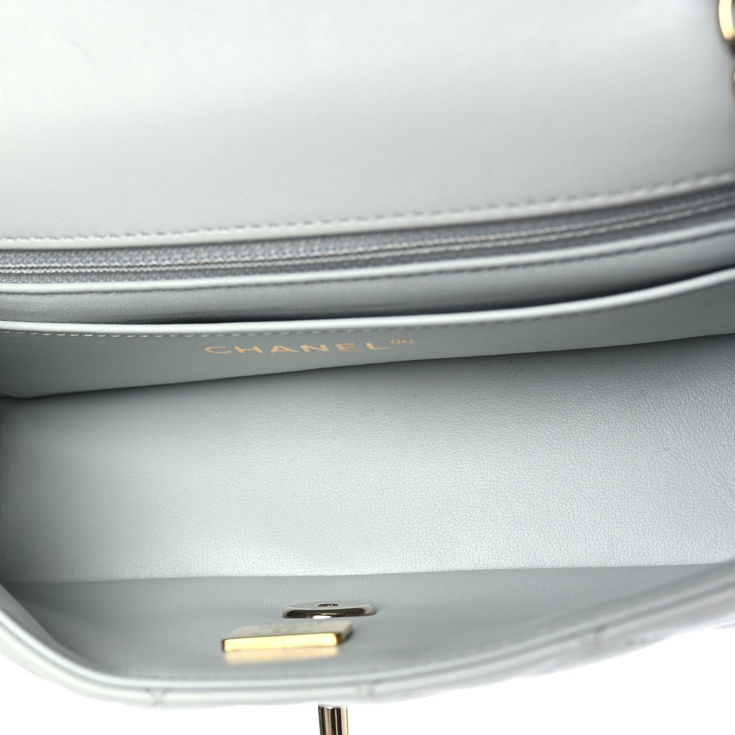 Lambskin Quilted Mini Rectangular Flap Grey