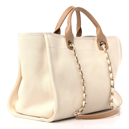 Chanel Canvas Pearl Medium Deauville Tote Ecru Beige 2 of 10