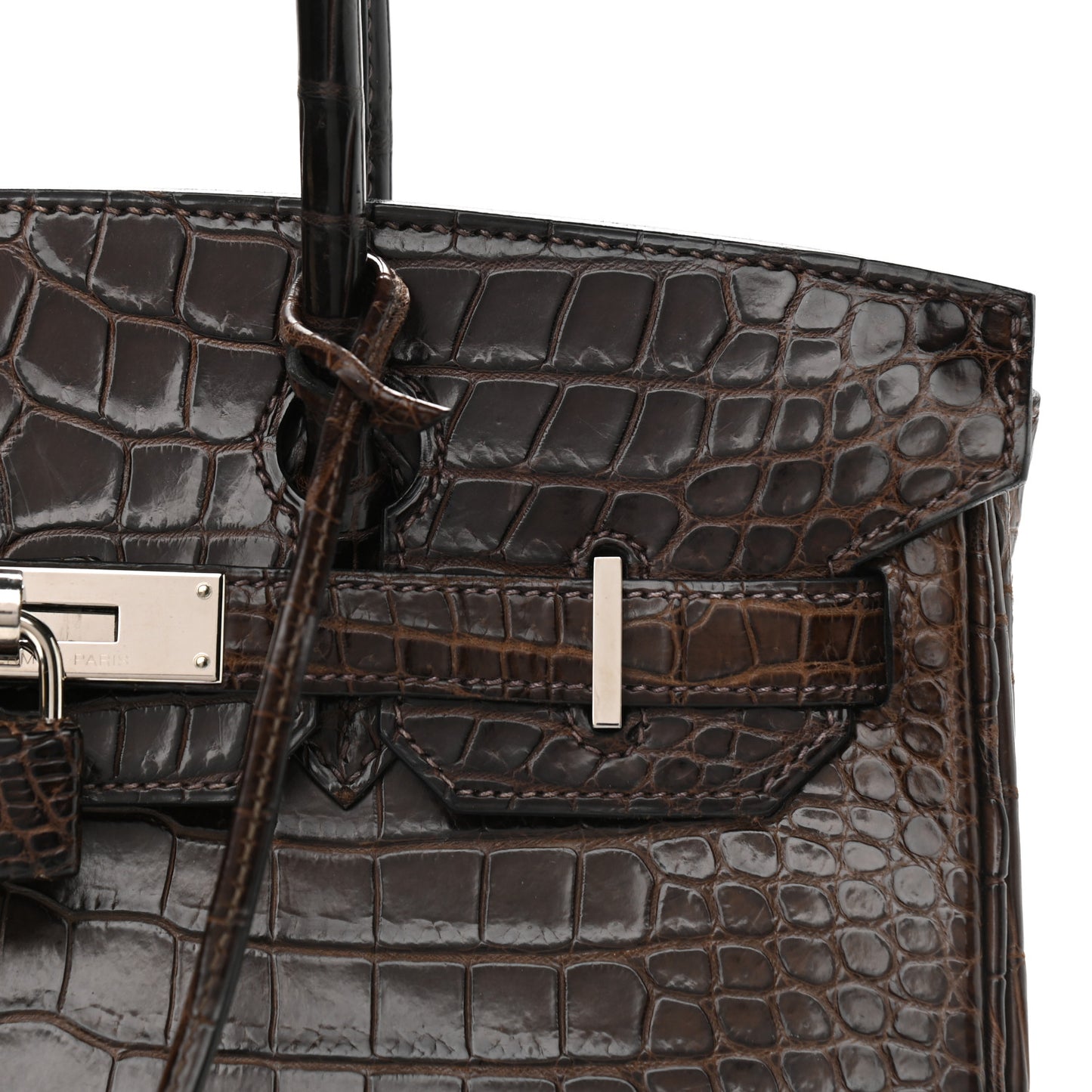 Shiny Porosus Crocodile Birkin 30 Havane