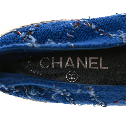 Chanel Tweed Grosgrain CC Espadrilles 39 Light Blue Green Black 7 of 8